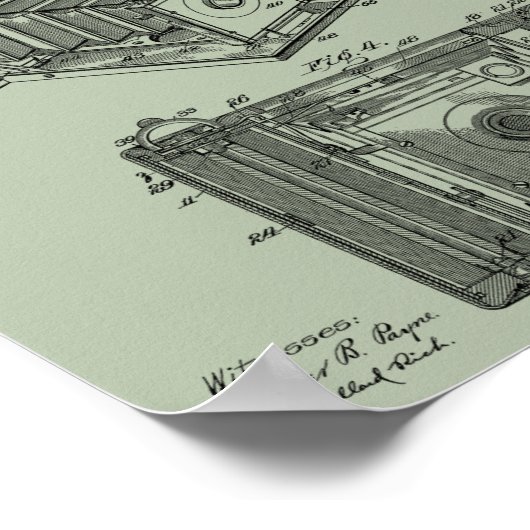 1902年折りカメラ特許美術スケッチプリント ポスター (角)