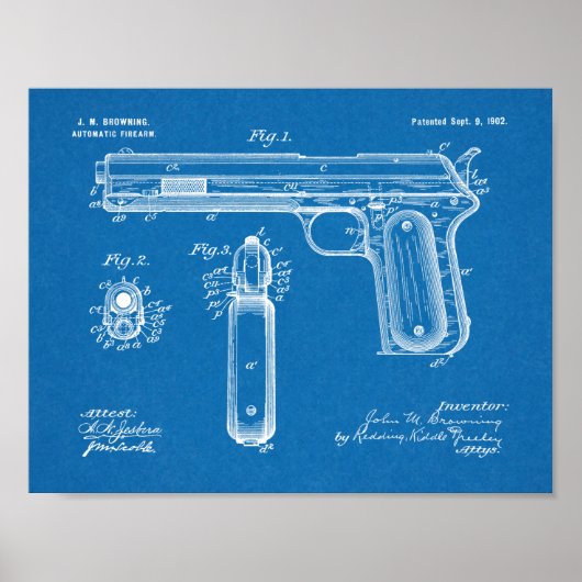 1902 Browning Gun Patent Art Drawing Print ポスター (正面)