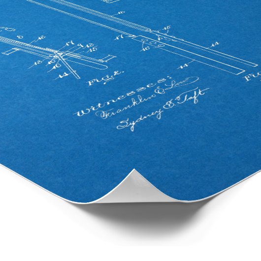 1903ヴィンテージ自転車特許青写真アートプリント ポスター (角)