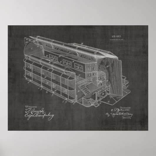 1903年飛行船飛行機特許スケッチプリント ポスター (正面)