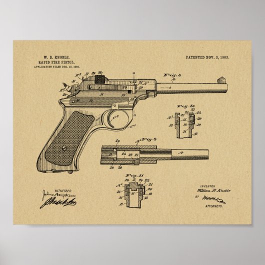 1903 Rapid Fire Gun Patent Art Drawing Print ポスター (正面)