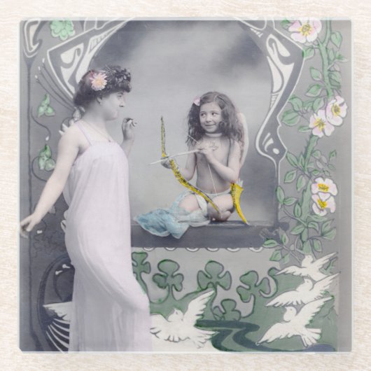 1904アールヌーボーバレンタイン ガラスコースター (正面)