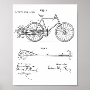 1904年レバー式自転車特許プリント ポスター