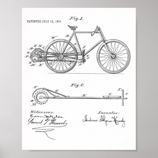 1904年レバー式自転車特許プリント ポスター (正面)