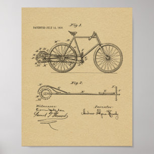 1904年レバー式自転車特許プリント ポスター