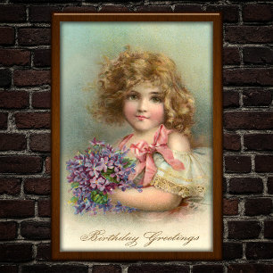 1904年製のブロンドの女の子とスミレの誕生日ポスター ポスター