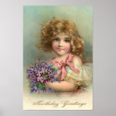 1904年製のブロンドの女の子とスミレの誕生日ポスター ポスター (正面)