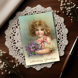 1904年 ヴィンテージ ブロンドの少女 バイオレット 誕生日 ポストカード