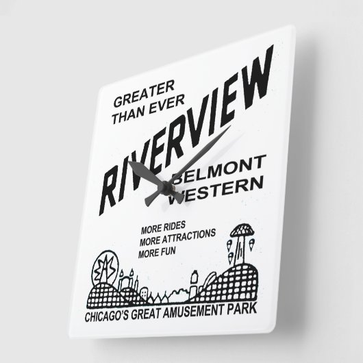 〒1904-1967年シカゴ市リバービューアミューズメントパーク スクエア壁時計 (傾斜)