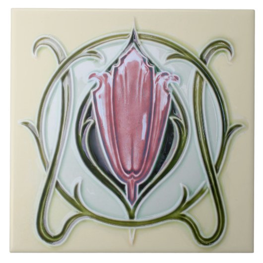 1905アールヌーボーギボンズ英国フローラ タイル (正面)