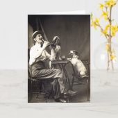 1905年のビール飲む犬 カード (黄色い花)