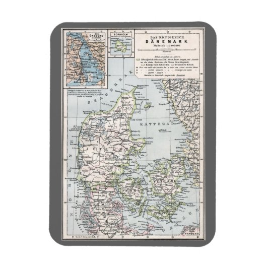 1905年当時のデンマークの古地図、デンマーク語表記 マグネット (縦)