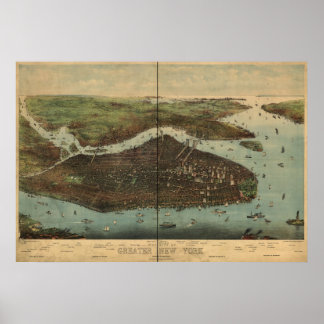 1905 New York City NY Bird's eye viewパノラママップ ポスター