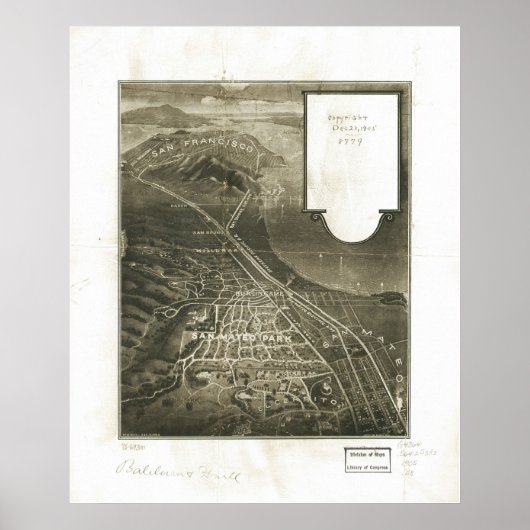 1905 San Mateo, CA Birds Eye View Panoramic Map ポスター (正面)