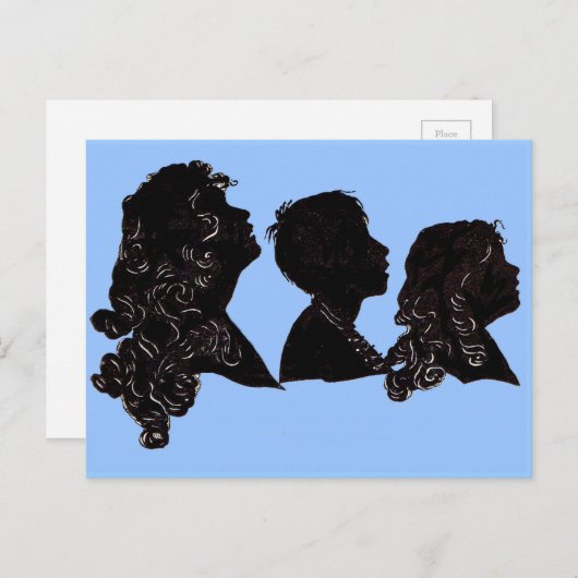 1906家族シルエット母、息子と娘 ポストカード (正面/裏面)