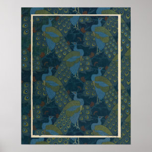 1906 Vintage European peacocks wallpaper art ポスター