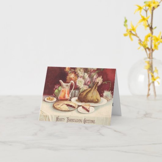 1907年の伝統的な感謝祭の七面鳥のごちそう カード (黄色い花)