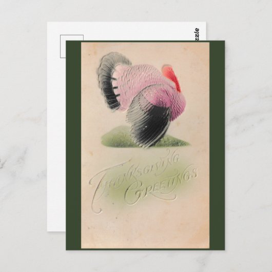 1907年ヴィンテージ感謝祭ピンクとグレートルコ ポストカード (正面/裏面)