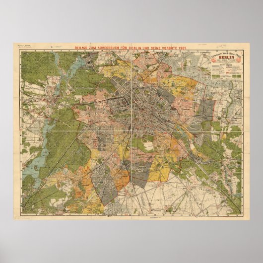 1907年 ベルリン交通地図 - ドイツ地図 ポスター (正面)