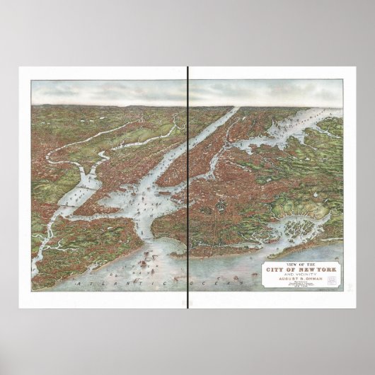 1907 New York & Vicinity Birds Eye Panoramic Map ポスター (正面)