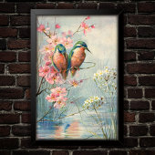 1907 Vintage Kingfishers and Blossoms ポスター