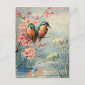 1907 Vintage Kingfishers and Blossoms ポストカード (正面)