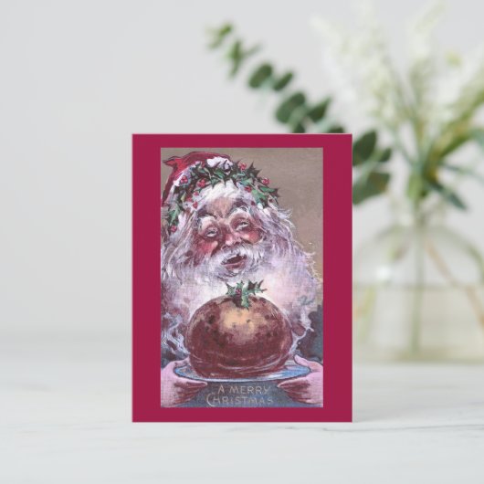 1908年サンタとプラムプリンのヴィンテージクリスマス シーズンポストカード (スタンド正面)