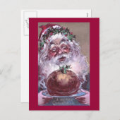 1908年サンタとプラムプリンのヴィンテージクリスマス シーズンポストカード (正面/裏面)