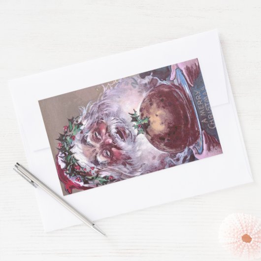 1908年サンタとプラムプリンのヴィンテージクリスマス 長方形シール (封筒)