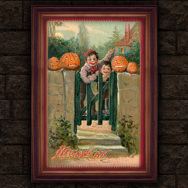 1908年 ビンテージ ハロウィン 男の子とカボチャのポスター ポスター