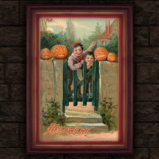1908年 ビンテージ ハロウィン 男の子とカボチャのポスター ポスター