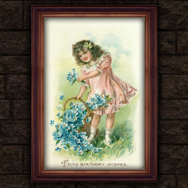 1908年 ビンテージ 花柄 少女の誕生日ポスター ポスター