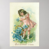 1908年 ビンテージ 花柄 少女の誕生日ポスター ポスター (正面)