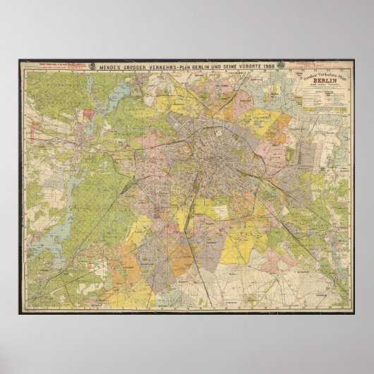 1908年 ベルリン交通計画図 - 歴史的な地図 ポスター (正面)