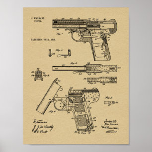 1908挺の銃のWarnantのパテントの芸術のスケッチのプリント ポスター