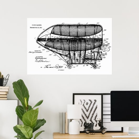 1908 空気船 特許図面 アートプリント ポスター (ホームオフィス)