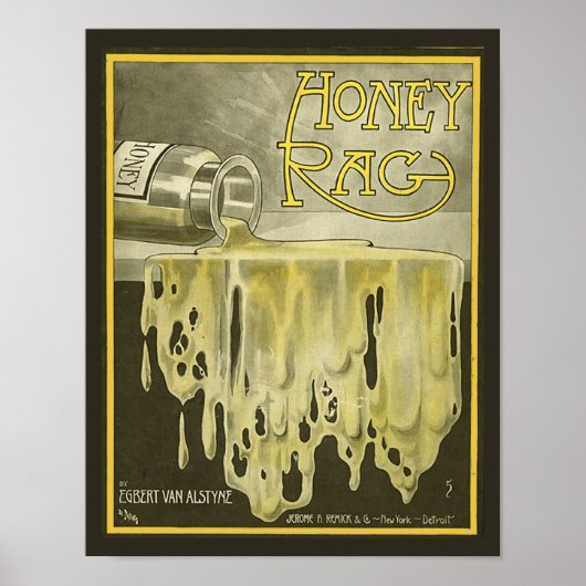 1909ヴィンテージシート音楽カバーコピー蜂蜜RAG ポスター (正面)