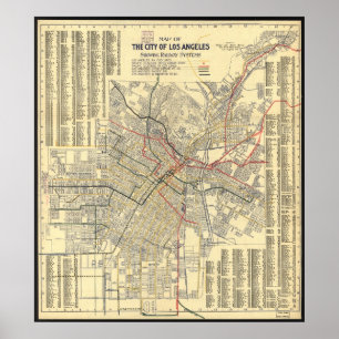 1909年のロサンゼルス公共交通機関の地図 ポスター