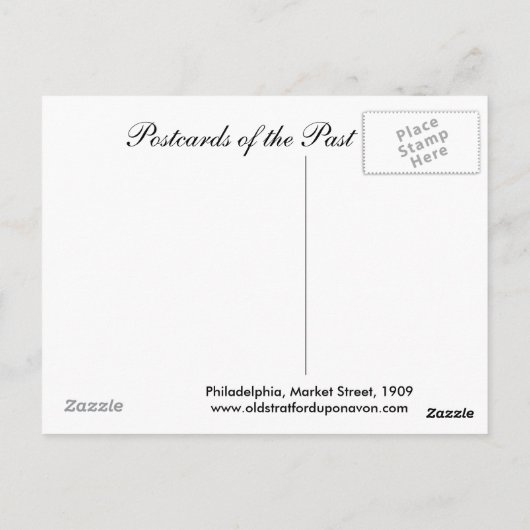 1909年の旧はがき、フィラデルフィアのマーケットセント ポストカード (裏面)