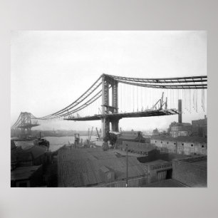 1909年、マンハッタン橋の建設。ヴィンテージ写真 ポスター