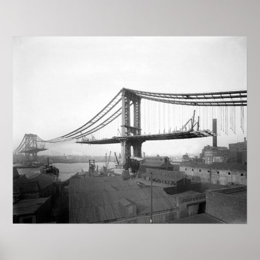 1909年、マンハッタン橋の建設。ヴィンテージ写真 ポスター (正面)