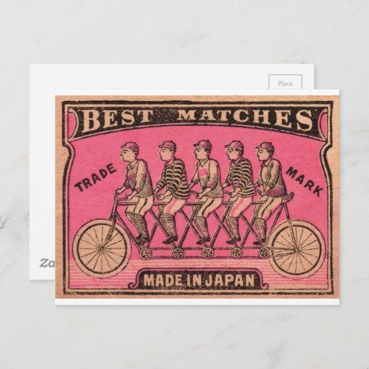 1910タンデム日本の自転車マッチボックスラベル ポストカード (正面/裏面)