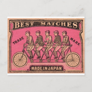 1910タンデム日本の自転車マッチボックスラベル ポストカード