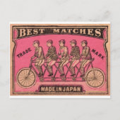 1910タンデム日本の自転車マッチボックスラベル ポストカード (正面)
