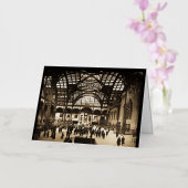 1910ペンステーションNYC魔法ランタンスライドセピア 箔グリーティングカード (蘭)