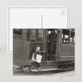 1910年のトロリーに乗る新聞少年 ポストカード (正面/裏面)