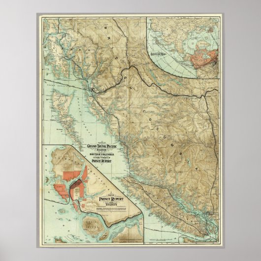 1910年のマップBCカナダのグランドトランクパシフィック鉄道 ポスター (正面)