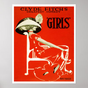 1910年の「女の子」劇場広告by Clyde Fitch ポスター