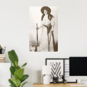 1910年ライフルを持つ女性のカーボーイの写真ポートレート ポスター (ホームオフィス)