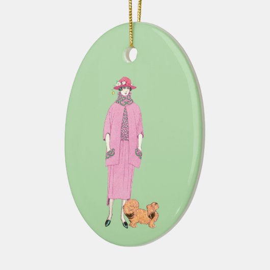 1910年代のファッションイラストレーションレディ&ペキンゲズドッグ セラミックオーナメント (左)